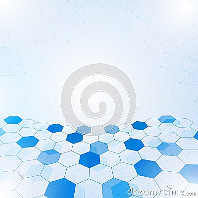 Abstract hexagon with lines and points background Vector Illustration