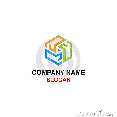 Abstract hexagon shape, forming R letter logo. Vector Illustration