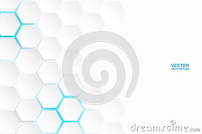 Abstract. Hexagon white background , blue light and shadow. Vector Illustration