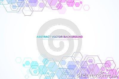 Abstract hexagonal background. Hexagonal molecular structures. Futuristic technology background in science style Vector Illustration