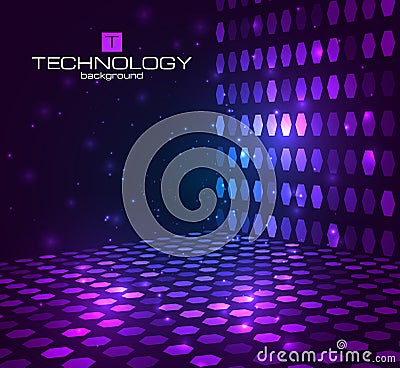 Abstract hexagonal background. Retro disco stage. Vector Illustration