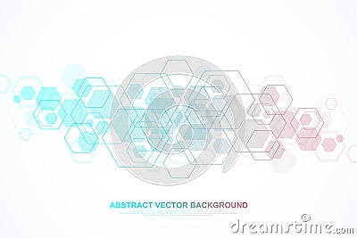 Abstract hexagonal background with waves. Futuristic technology background in science style. Graphic hex background for Vector Illustration