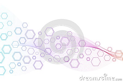 Abstract hexagonal background with waves. Hexagonal molecular structures. Futuristic technology background in science Vector Illustration