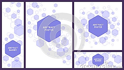 Abstract hexagonal structure banner. Hexagons structure poster graphic design, hexagon frame vector template set Vector Illustration