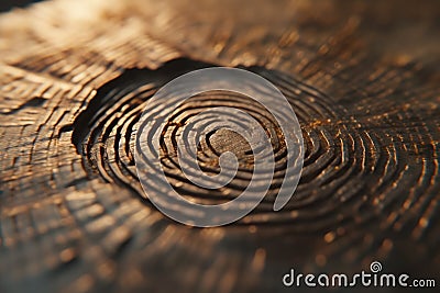 Abstract, high-tech fingerprint with a three-dimensional loop, ideal for illustrating modern biometric technology and Stock Photo