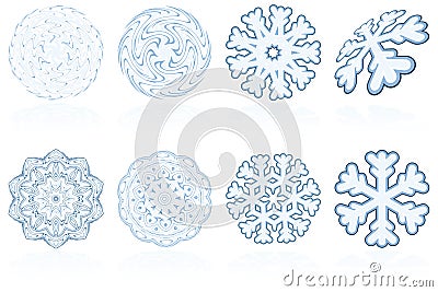 Abstract holiday winter snowflake icon set in blue Vector Illustration