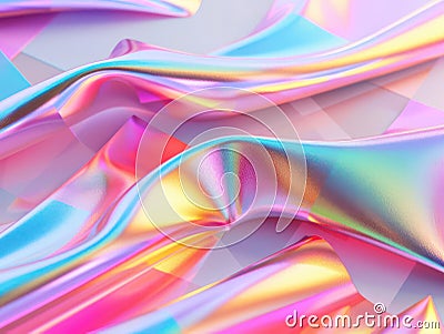 An abstract holo 3D texture featuring repetitive and fractal patterns of toruses and cones, with metallic and iridescent finishes Stock Photo