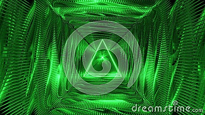 Abstract holy glowing triangle wireframe design with metal background 3d rendering wallpaper Cartoon Illustration