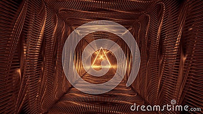 Abstract holy glowing triangle wireframe design with metal background 3d rendering wallpaper Cartoon Illustration