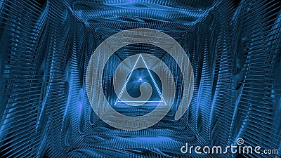 Abstract holy glowing triangle wireframe design with metal background 3d rendering wallpaper Cartoon Illustration