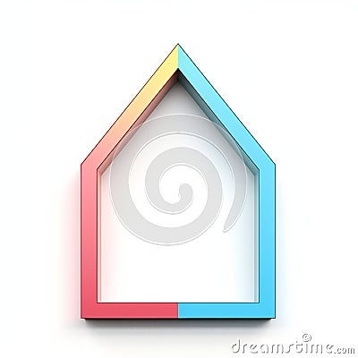 Minimalistic Pink And Blue House Shaped Object On White Background Cartoon Illustration