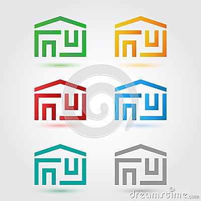 Abstract home icons set in colors Vector Illustration