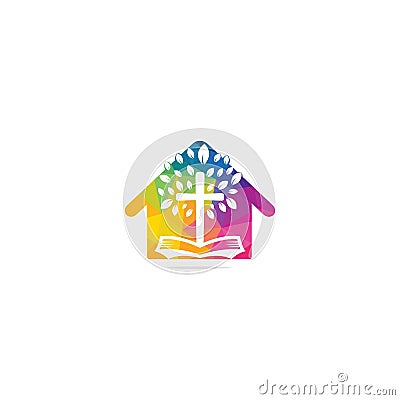 Abstract home and tree religious cross symbol icon vector design. Stock Photo