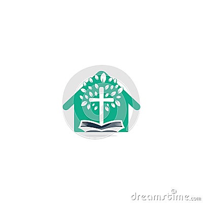 Abstract home and tree religious cross symbol icon vector design. Vector Illustration