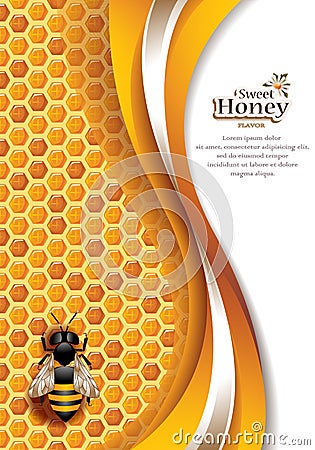 Abstract Honey Background with Working Bee Vector Illustration