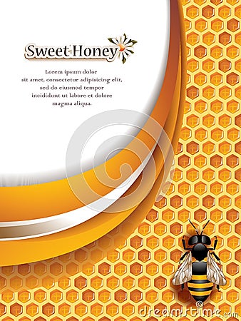 Abstract Honey Background with Working Bee Vector Illustration