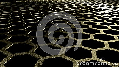 Abstract honeycomb background. Gold shine material on the dark s Stock Photo