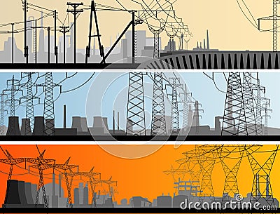 Abstract horizontal banner industrial part of city. Vector Illustration