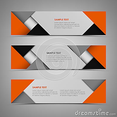 Abstract horizontal banners with orange gray design template Vector Illustration