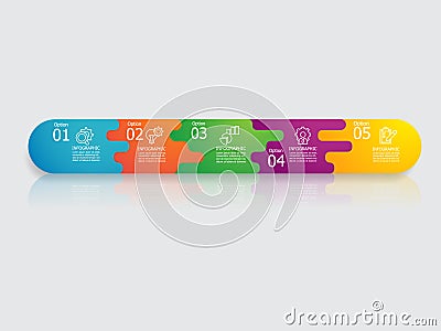 abstract horizontal square steps timeline infographic element report background with business line icon 5 steps Vector Illustration