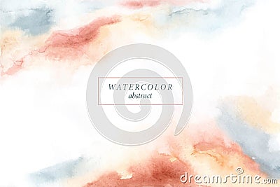 Abstract horizontal watercolor background. Colorful hand painted stains in beige, yellow, ivory, pink, blue, grey Vector Illustration