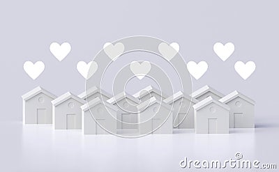 Abstract houses of the city with hearts Cartoon Illustration