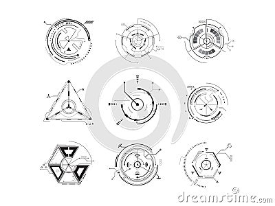 Abstract hud elements collection pack design isolated on white background Vector Illustration