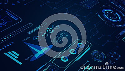 Abstract HUD interface circuit computer computing percentage concept computer operation program or software on blue background Vector Illustration