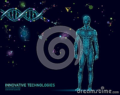 Abstract human body anatomy. DNA engineering science innovation superman technology. Genome health research cloning Vector Illustration