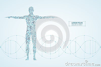 Abstract human body with molecules DNA. Medicine, science and technology concept. Vector illustration. Vector Illustration