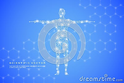 Abstract human body with molecules DNA. Medicine, science and technology concept. Vector illustration. Vector Illustration