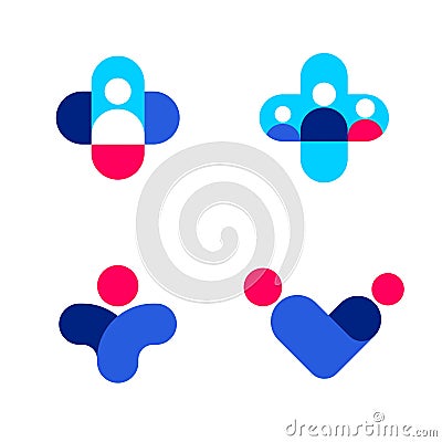 Abstract human figures and cross. Medicine and health logo Vector Illustration