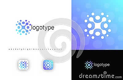 Abstract human figures forming connected fusion dots, symbolizing unity, teamwork, digital communication. Ideal for Vector Illustration