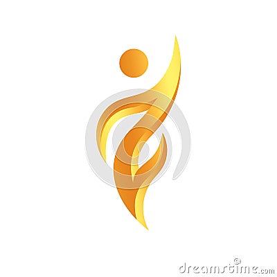 Abstract human icon, champion and winner golden symbol, torch sign, logo concept for sport, nutrition, medicine and art Vector Illustration