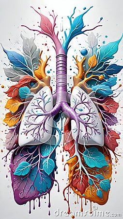 Abstract human lungs with multicolored polygon on white background Stock Photo