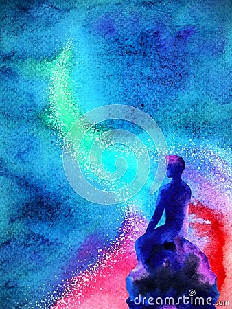 Abstract human thinking spiritual mind universe power watercolor painting illustration design Cartoon Illustration