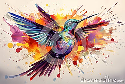 Abstract hummingbird illustration in vibrant multi colors Cartoon Illustration