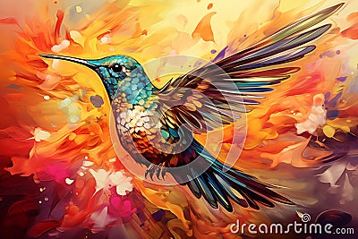 Abstract hummingbird illustration in vibrant multi colors Cartoon Illustration