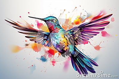 Abstract hummingbird illustration in vibrant multi colors Cartoon Illustration