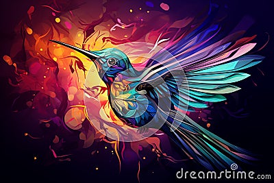 Abstract hummingbird illustration in vibrant multi colors Cartoon Illustration