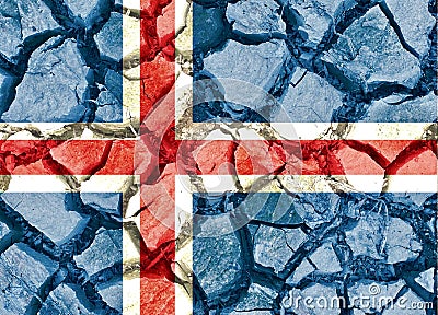 Grunge Iceland flag isolated on dry cracked ground background Stock Photo