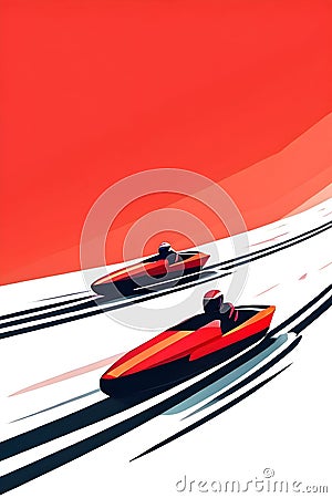 Abstract icon of a bobsled team racing down a sleek, minimalist track, with dynamic lines showing speed and motion Stock Photo