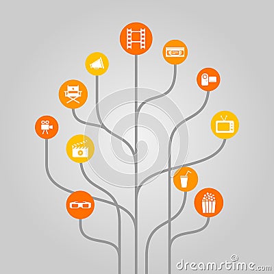 Abstract icon tree illustration concept related to movie, film industry, video recording and cinema Vector Illustration