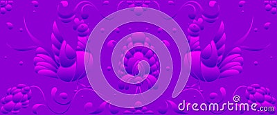 Abstract illustration with abstract flowersand cocks purple halftone, horizontal orientation Vector Illustration