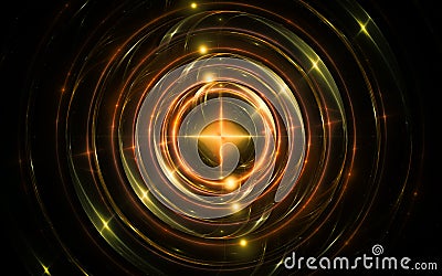 Abstract illustration background image fantastic four-pointed star of golden color in the center of golden sparkling concentric Cartoon Illustration