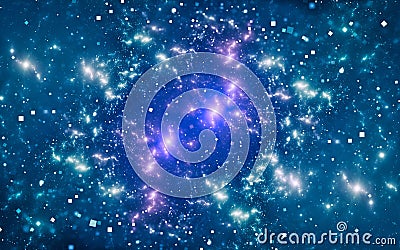 Abstract illustration background image fantastic outer space with many colorful stars, nebulae, bright quasars in the background Cartoon Illustration