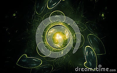 Abstract illustration background image fantastic swirl with luminous center of swampy shades sucking shapeless outlines on black Cartoon Illustration