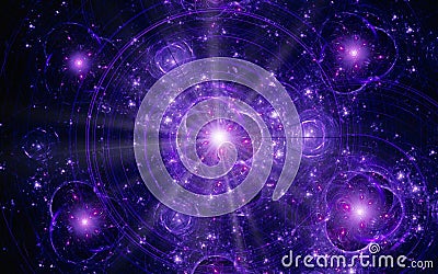 Abstract illustration background image fantastic universe with a bright flash of light emanating from inside and many quasar stars Cartoon Illustration