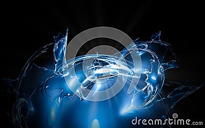 Abstract illustration background image fantastic water balloon with splashes of liquid around and inner glow on black canvas Cartoon Illustration