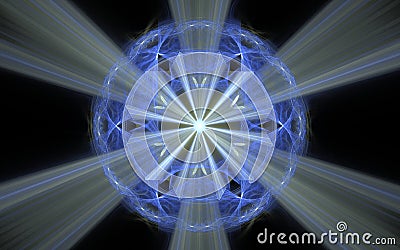 Abstract illustration background image of a lilac crystal with a glowing middle and edges, and diverging expanding yellow rays on Cartoon Illustration